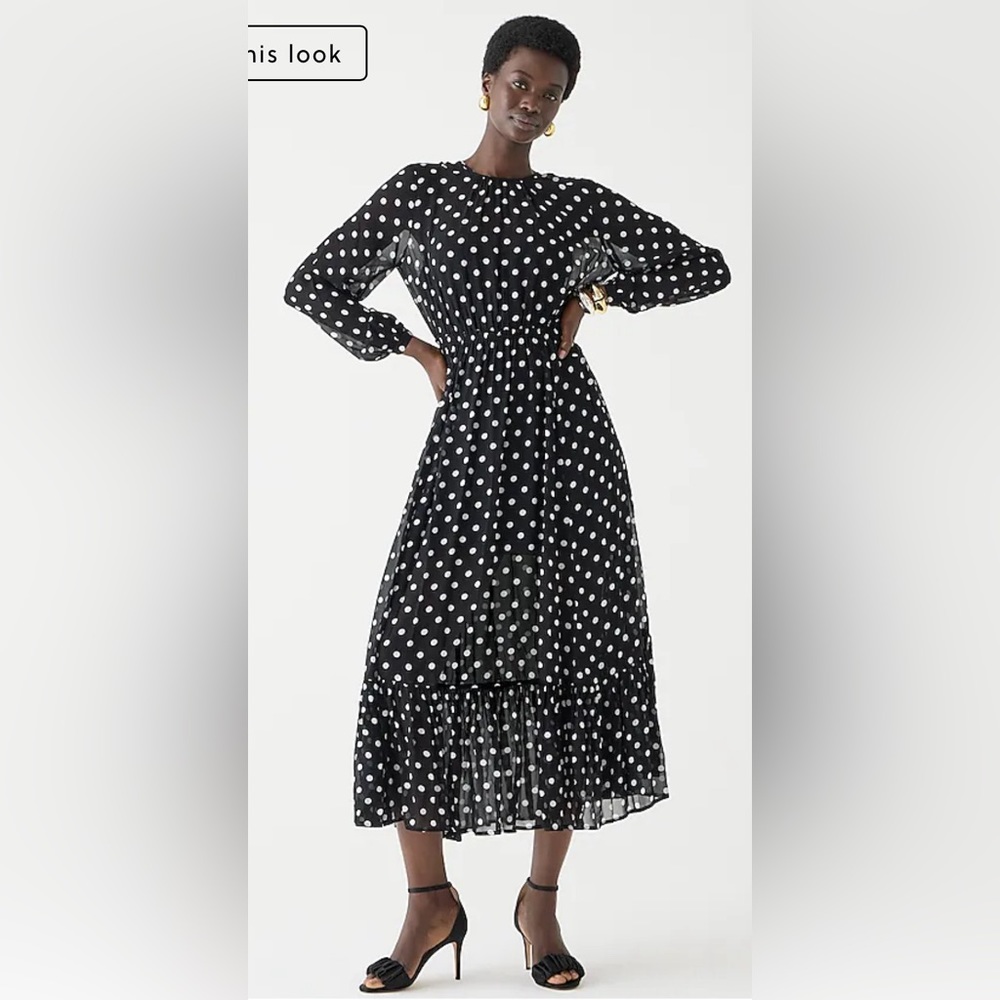 J. Crew Black and White Polka Dot Midi Dress